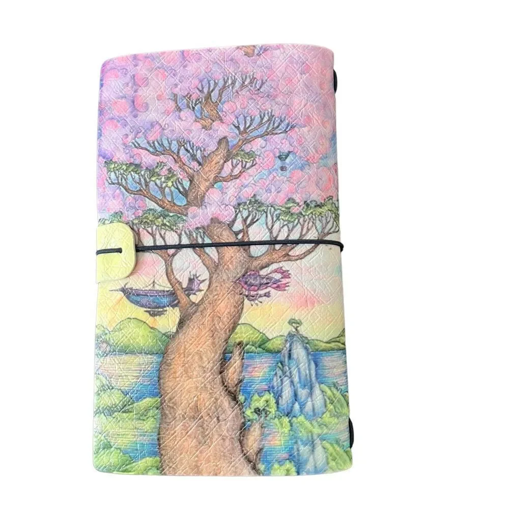 Colorful Tree Faux Leather Reusable Travelers Notebook 8x4.5”
